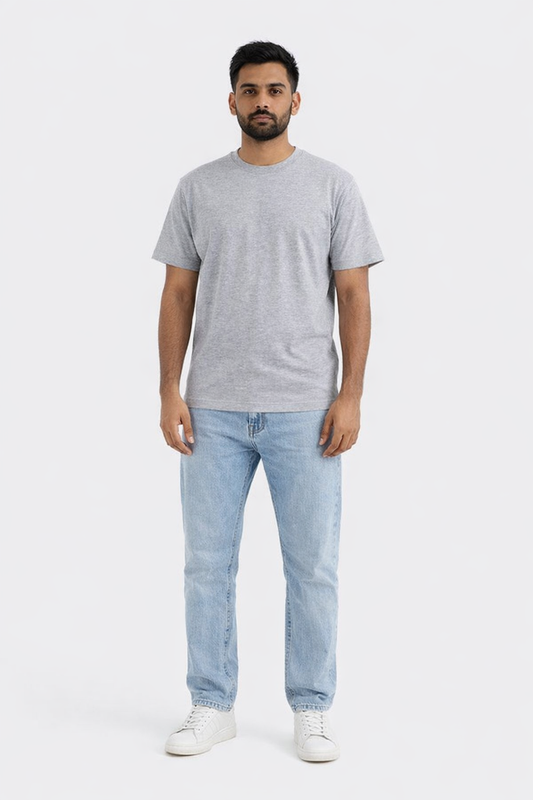 Classic Grey Melange Crew Neck T-Shirt – Soft Comfort Essential