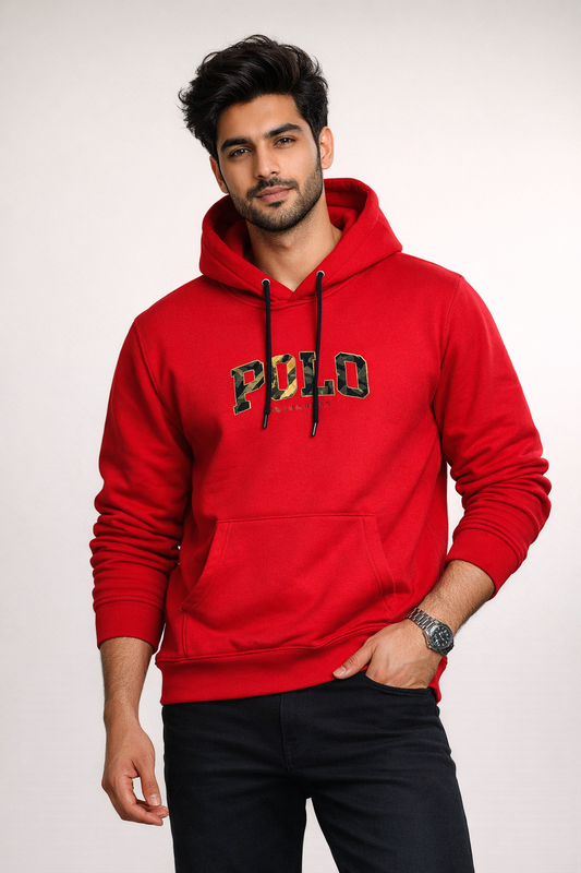 Premium Polo Maroon Hoodie with Stylish Print