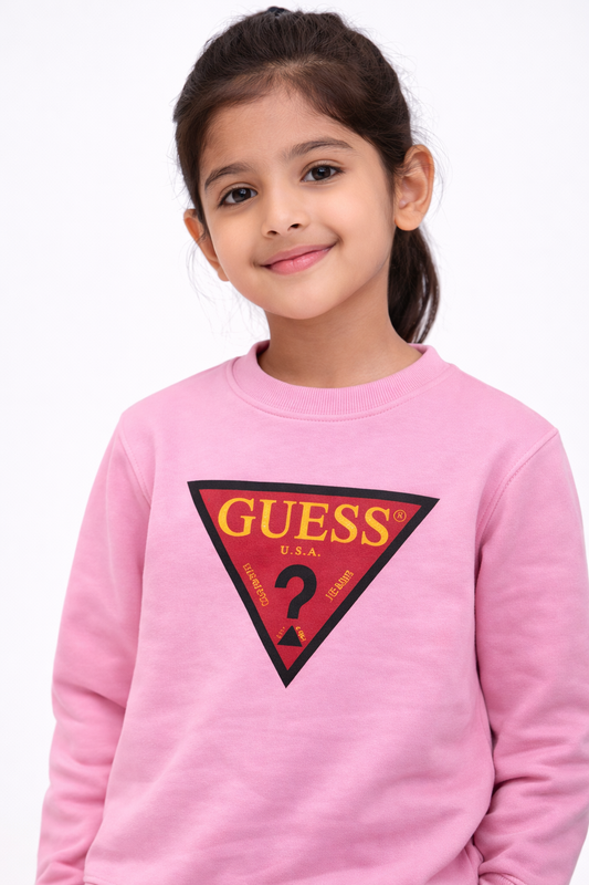 Girls Guess Classic Triangle Logo Sweatshirt – Soft Pink