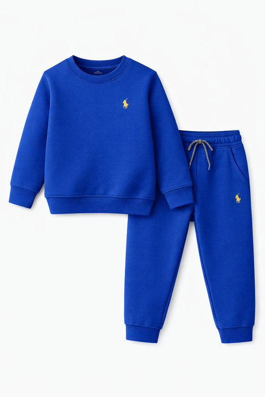 Kids Royal Blue Embroidered Logo Tracksuit – Winter Sweatshirt & Jogger Set
