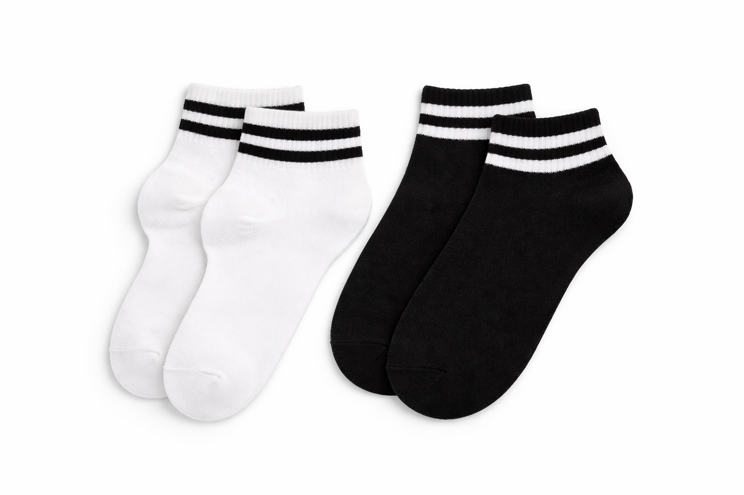 Premium Black and white Ankle Socks with White Stripes – Soft Cotton Blend      (pack of 2)