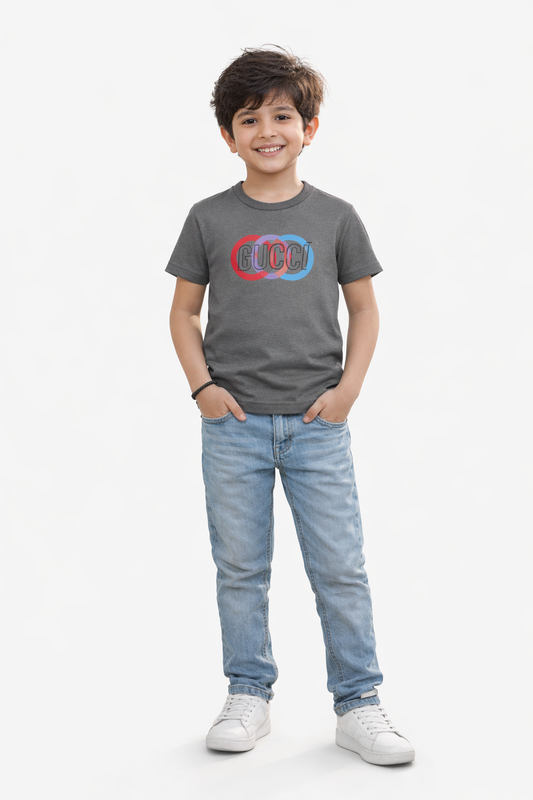 Kids Grey Graphic T-Shirt – Modern Color Overlay Cotton Tee