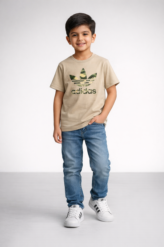 Beige Camo Logo T-Shirt – Premium Casual Streetwear Tee