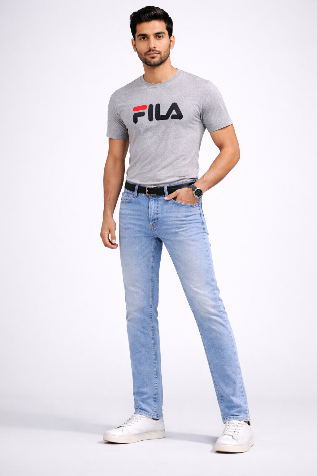 Men’s Classic FILSLogo T-Shirt – Grey | Slim Fit Cotton Casual Wear