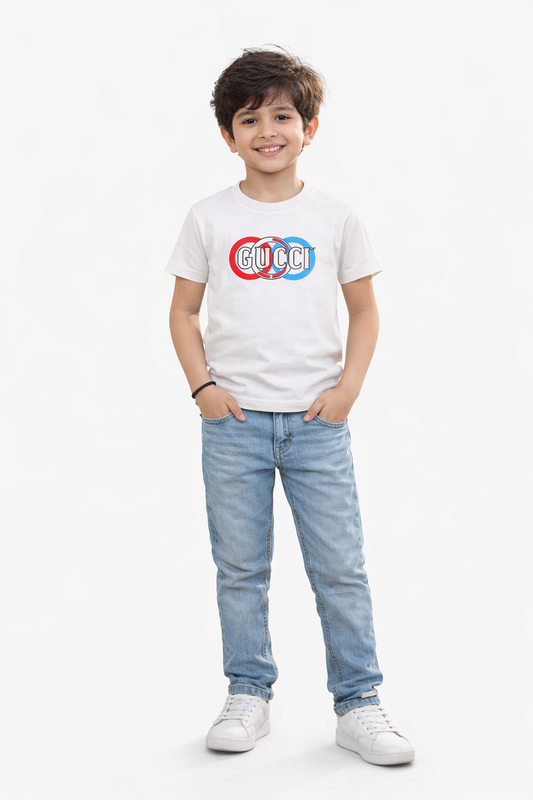 Kids White Graphic T-Shirt – Classic Color Print  Tee