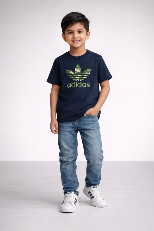 Navy Blue Camo Logo T-Shirt – Premium Casual Streetwear Tee