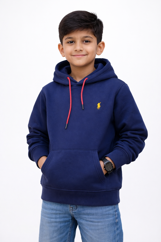 Kids Navy Blue Pullover Hoodie – Premium Fleece