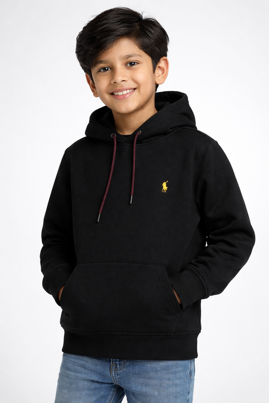 Kids Black Pullover Hoodie – Premium Fleece Comfort