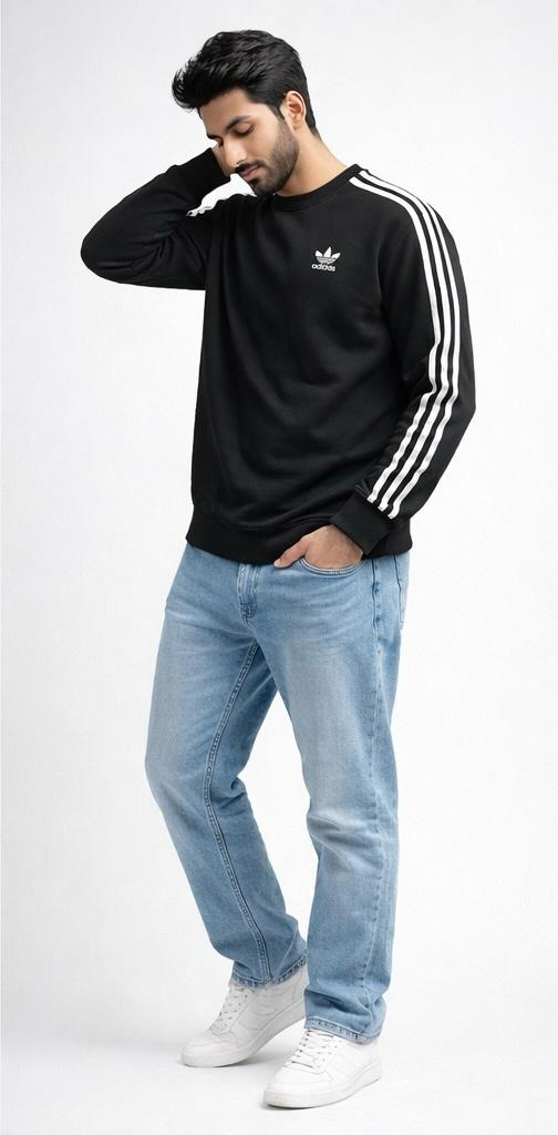 Men’s Black Stripe Sleeve Winter Sweatshirt