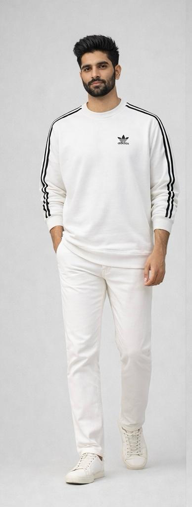 Men’s White Stripe Sleeve Winter Sweatshirt