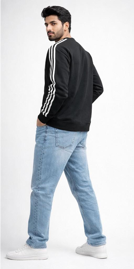 Men’s Black Stripe Sleeve Winter Sweatshirt